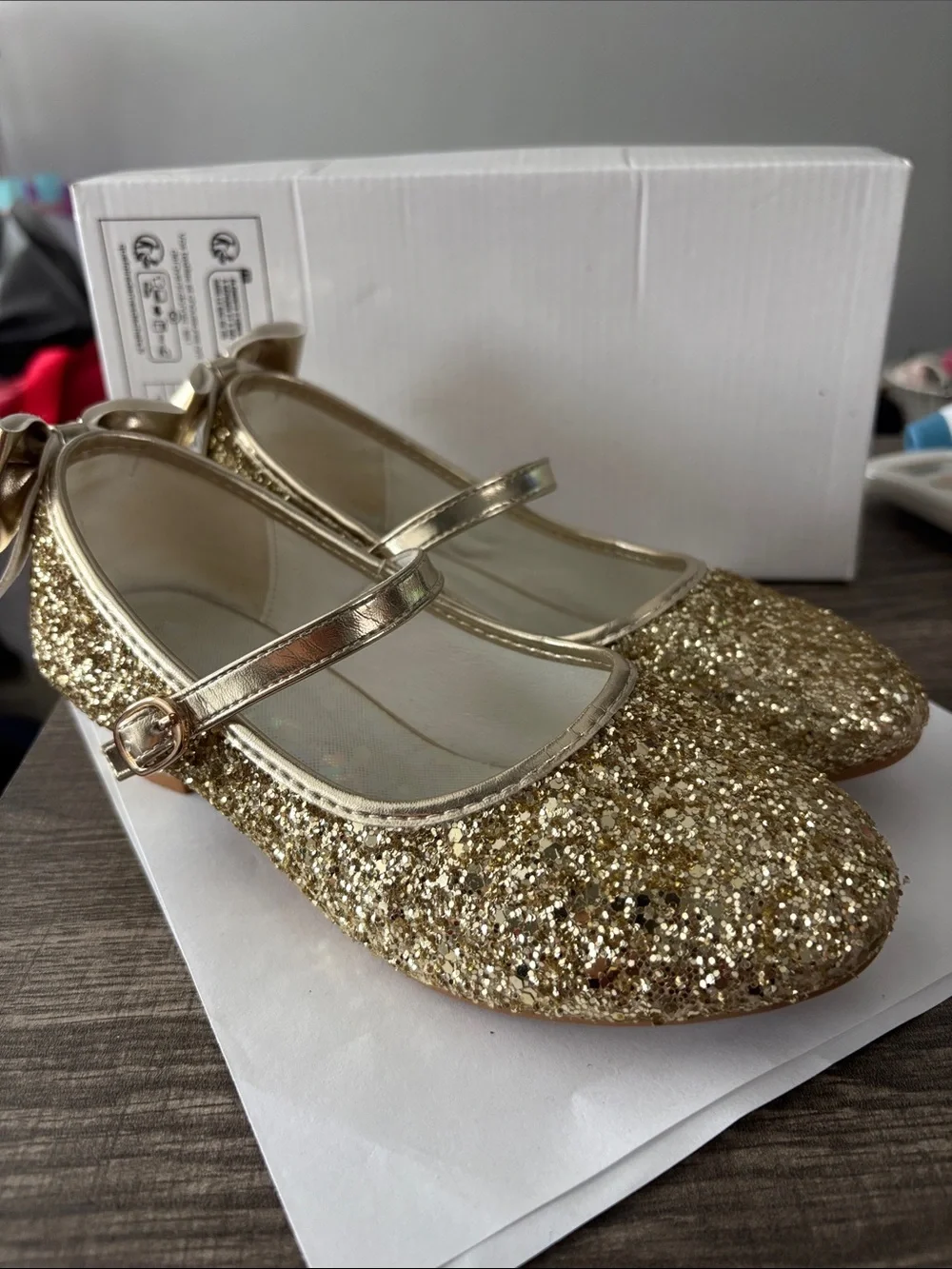 Girls' Gold Glitter Mary Jane Shoes Size Eur 33